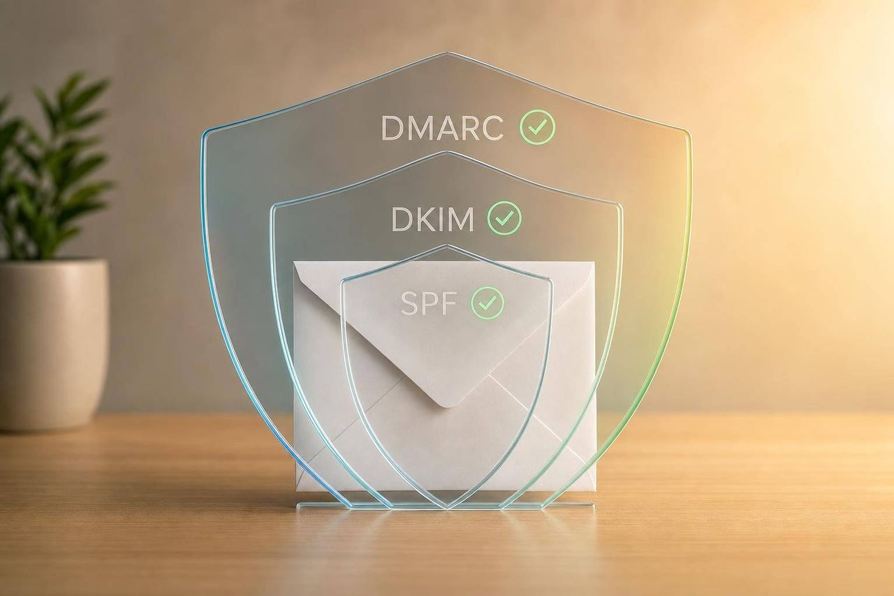 DNS configuration settings for email authentication protocols on computer screen